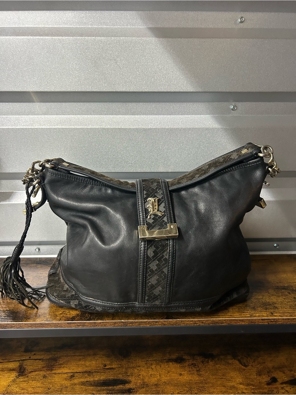 L.A.M.B. Gwen Stefani Y2K Black Shoulder Bag Gold Hardware Chain Strap